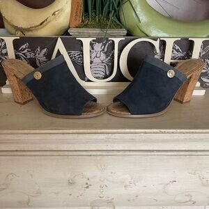 Tommy Hilfiger Navy Suede Mules with Block Heel
